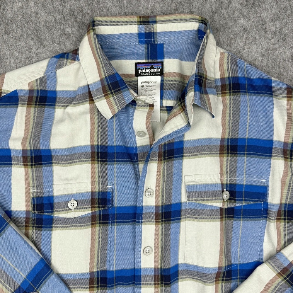 Patagonia Blue Plaid Long Sleeve Organic Cotton Casual Shirt Outdoors Men's M - Picture 2 of 11